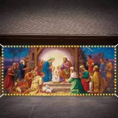 Imagem de Tatuo 1,8 m x 4,6 m Capa de banner de porta de presépio de Natal com luz LED, faixa de porta de presépio, decoração de pano de fundo de Natal para presépio, cobertura ao ar livre festa de Natal