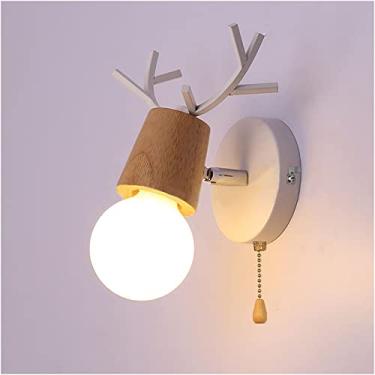 Imagem de Luminárias De Parede Criativas Com Chifres Com Interruptor De Cordão E27 Lâmpada De Parede De Madeira Interna Nordic Modern Wall Scoe Art Deco Para Quarto De Crianças Quarto Sal, White
