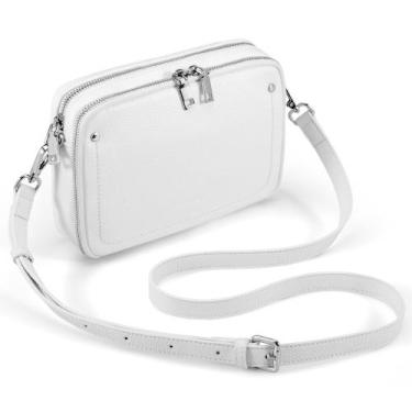 Imagem de Bolsa tiracolo em couro genuíno protegida por RFID branca - befen