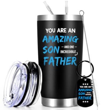 Imagem de Qtencas Presentes de Dia dos Pais para Filho, You Are an Amazing Son And One Incredible Dad Copo de Viagem de Aço Inoxidável, Presente Engraçado do Dia dos Pais, Natal, Aniversário, 590 ml, Preto