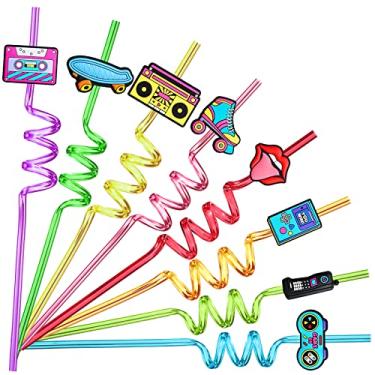 Imagem de 24 90s Party Favors 1990's Retro Element Straws Drinking Straws for Back to The 90s Party Decorations Supplies with 2 PCS Straws Cleaning Brush