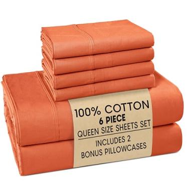 Imagem de Casa Platino Jogo de lençóis Queen Size 100% algodão - 6 peças (1 lençol de baixo, 1 elástico, 4 fronhas) - Lençóis de cama percal macios, respiráveis e refrescantes com bolsos profundos de 38 cm