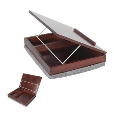 Imagem de Mesa de colo com cavalete de madeira, mesa de colo com almofada removível com almofada removível, mesa de laptop para sofá, bandeja de servir, suporte de laptop ajustável para cama, escritório em casa