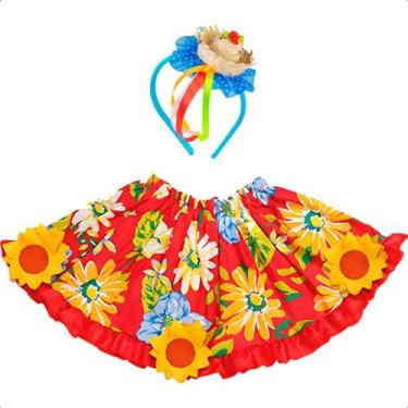 Imagem de Saia de Festa Junina Feminina Florida Adulta + Tiara Caipira - Fantasi