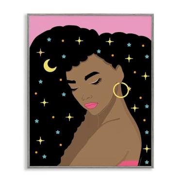 Imagem de Stupell Industries Mulher com cabelo estrelado cinza emoldurado Giclee Art Design por Daniela Santiago, 28 x 35