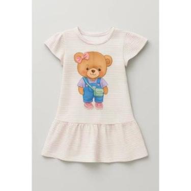 Imagem de Vestido Kukie Infantil Ursinho Fofo Algodão Menina-Feminino