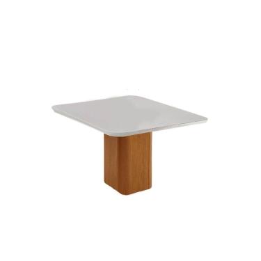 Imagem de Mesa de Sala Jantar Maldivas c/ Tampo Madeirado c/ Vidro Canto Curvo 90X90cm Flex Naturale/Naturale ou Off White - Rufato