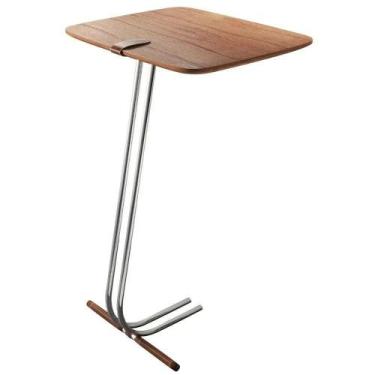 Imagem de Mesa de Apoio Soft para Sofá Castanho com Base em Metal Cromado - Rufi
