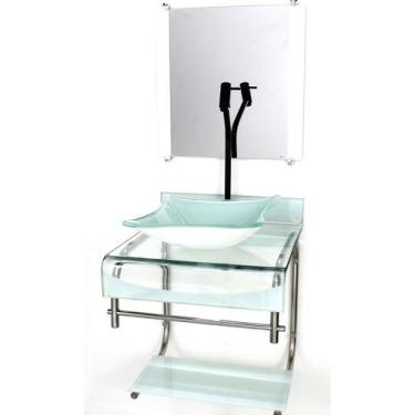 Imagem de Gabinete de vidro 40cm para banheiro curvado duplo inox cuba quadrada 