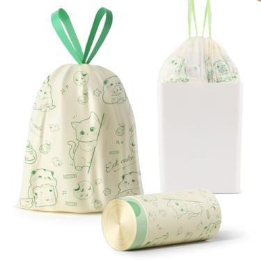 Imagem de Sacos de lixo, sacos de lixo de 4 galões com cordão, pequenos sacos de lixo coloridos e portáteis com gatos e ratos impressos, sacos de lixo resistentes a rasgos, 4 galões para lixeiras de banheiro