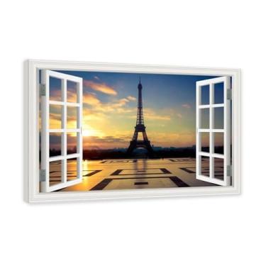 Imagem de Janela de arte de parede com impressão em tela. Vista de janela falsa. Impressão de imagem natural em tela. Arte de cenário para decoração de sala de estar. (Vista da Torre Eiffel de Paris 03