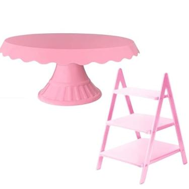 Imagem de Kit Decoração Escadinha P/ Doce Lembrancinhas Festa Aniversário Suporte Bolo (Rosa bebê)