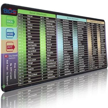Imagem de Bloss Tapete de mouse Excel, tapete de mesa grande, teclas de atalho Excel, mouse pad antiderrapante com bordas costuradas, mesa de escritório essencial (80 cm × 30 cm x 0,3 cm)
