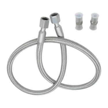 Imagem de Conjunto de mangueira de compressor de ar reforçado de grau industrial - JIC-6 fêmea para conectores macho NPT de 3/20.3 cm - linha trançada de aço inoxidável flexível de 101.6 cm com conexões