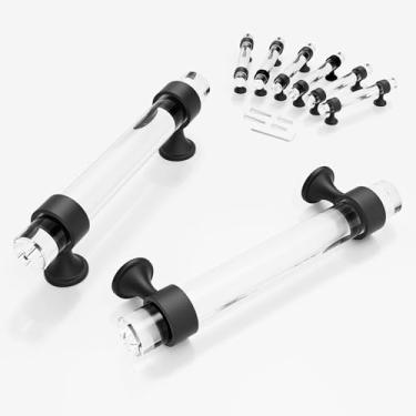 Imagem de CEYMIO Puxadores e puxadores de armário para armários e gavetas, cozinha banheiro quarto preto fosco puxador de porta distância maçanetas de cristal de vidro 128 mm