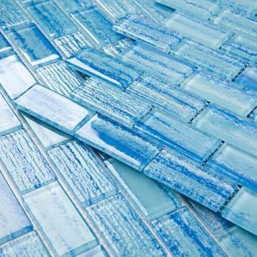 Imagem de Soulscrafts Mosaico de vidro, fundo de mosaico de vidro para piscina, 30,5 x 30,5 cm, para piscina, cozinha, banheiro, tijolo, azul lago, 5 folhas