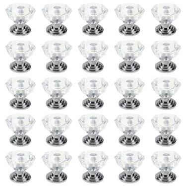 Imagem de Puxadores de armário de cristal acrílico de 25 peças de 0,79 polegadas, puxadores de gaveta, alça de cômoda, puxador de armário decorativo transparente com parafusos para cozinha, banheiro, quarto, prata