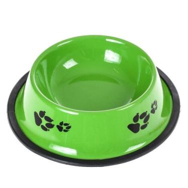 Imagem de Comedouro E Bebedouro Estampado Aço Inoxidável Meu Pet Verde Musgo