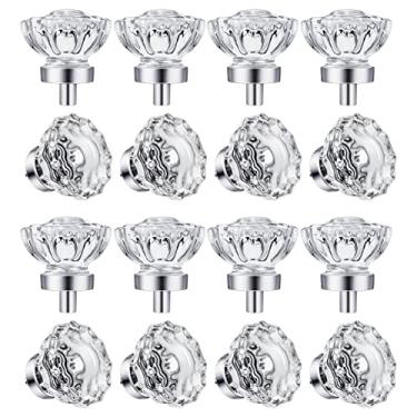 Imagem de SHINY HANDLES Botões cromados polidos, puxadores de armário de vidro, puxadores e puxadores de cristal vintage para gaveta de cômoda, cozinha (redondo, cromo polido, pacote com 16)