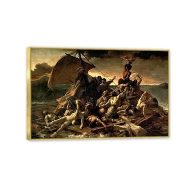 Imagem de Pôster de arte de parede Théodore Géricault The Raft of the Medusa famosa reprodução de pintura a óleo para decoração de casa 45 x 30 cm (18 x 12 pol) moldura dourada