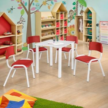 Imagem de Ecom Home - Conjunto Mesa Infantil 4 Cadeiras Vermelho Creche Recreação Atividades Estudo Escolar