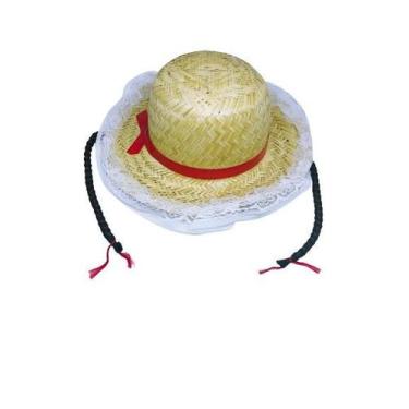 Imagem de Chapéu de Palha Junino C/ Tranças - Escura - Festas e Fantasias, Branc