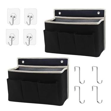 Imagem de Pacote com 2 bolsas organizadoras para pendurar na parede/cestos pendurados com compartimento grande de malha e 3 bolsos, organizador para guardar espaço para quarto, trailer e armário (preto - pacote