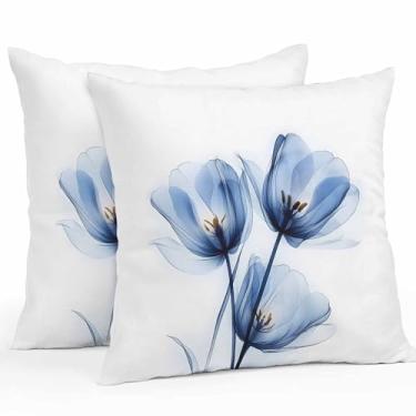 Imagem de Futuregrace Capas de travesseiro à prova d'água, pacote com 2, arte abstrata, azul, tulipa floral, raio, zíper, capas de travesseiro ideais para sofá, acampamento, pátio, decoração de casa, 45,72 cm x