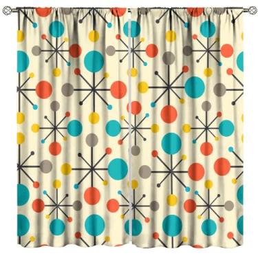 Imagem de Cortinas de meados do século, cortinas modernas atômicas retrô dos anos 50, decoração de casa, quarto, sala de estar, cozinha, janela, tratamento de varão, bolso de varão, conjunto de 2 painéis