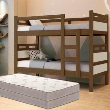 Imagem de Beliche Jaspe Conversível em Camas de Solteiro, MDF, com 2 Colchões D33, Suporta 100kg por Cama, 205x94x156cm (Legno/OffWhite)