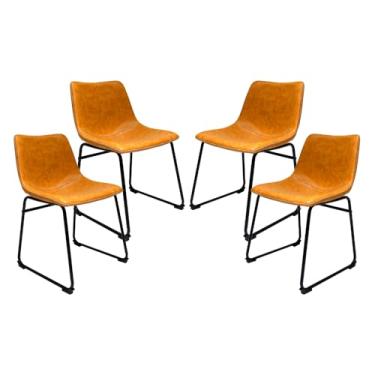 Imagem de Kit 04 Cadeiras de Jantar Cozinha Restaurante Com Assento Estofado Caramelo Moderna Luxo Munich Vintage Bruna Caramelo