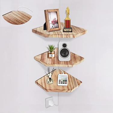 Imagem de Prateleira de canto flutuante HAO, prateleiras de canto de 19 cm para montagem na parede com padrão de furo de cabo, perfeita para quarto, banheiro, sala de estar, cozinha, conjunto de 3 pretos carbonizados de 19 cm de diâmetro.