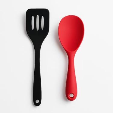 Imagem de Kit Utensilios Silicone Premium Espatula Vazada Hamburguer Omelete 30cm Colher Arroz Antiaderente 22cm Nao Risca Panelas Resiste Ate 230C Facil Limpeza Uso Domestico Profissiona