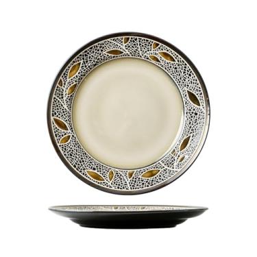 Imagem de Utensílios de mesa de cerâmica criativos redondos simples e delicados estilo europeu para uso doméstico retrô - prato grande de 28 cm