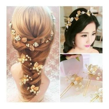 Imagem de Arranjo Enfeite Aplique Cabelo Noiva Perola - Dourado - De Castro Joia
