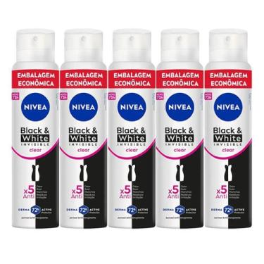 Imagem de Kit Desodorante Aerosol Nívea Black & White Feminino 200ml - 5 unidade
