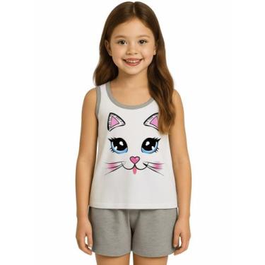 Imagem de Pijama Infantil Regata e Short Estampa Gatinha - Calupa, 12A
