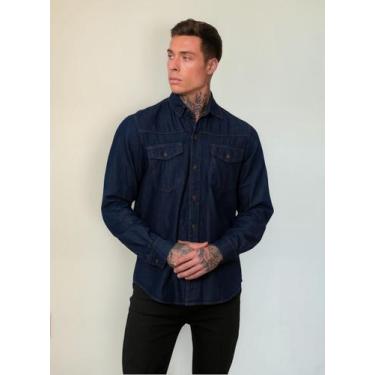 Imagem de Camisa Jeans Masculina Manga Longa - Outros, Lavagem escura, M