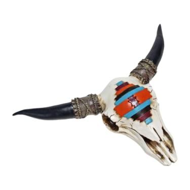 Imagem de Wswqop Cabeça de vaca artificial, crânio, decoração de parede, pendurado, escultura de parede, cabeça de boi falsa para lareira