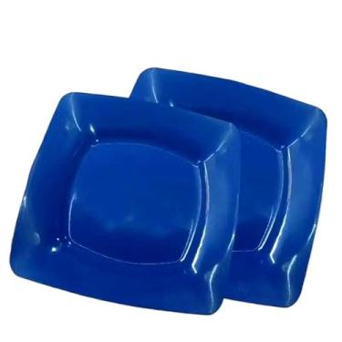 Imagem de Pratos Refeição Raso Quadrado Almoço/Jantar/Lanche(Azul,10)