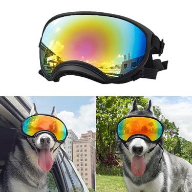 Imagem de Óculos de sol para cães, óculos de raça grande e média, proteção UV à prova de vento e poeira. Lente inquebrável, design respirável, alça ajustável