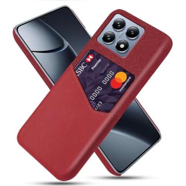 Imagem de Capa para Xiaomi 14T PRO,Tela e tampa de couro PU,Antideslizante,360°cobertura completa à prova de choque com 1 slot de cartão atrás,Prevenção de queda-Red