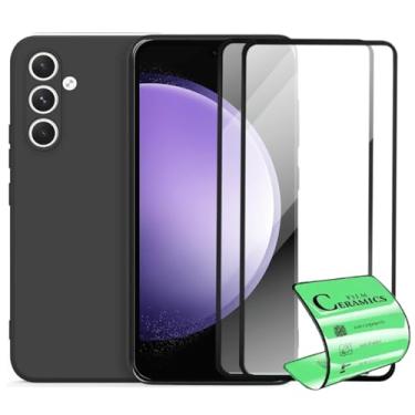 Imagem de Capa Protetora Aveludada + 2 Películas de Proteção em Cerâmica Anti-Impacto para Samsung Galaxy S23 FE, Preto