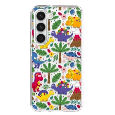 Imagem de Blingy's Capa para Samsung Galaxy S23, design fofo de dinossauro, estilo animal, transparente, macio, TPU (poliuretano termoplástico) transparente, compatível com Samsung Galaxy S23 de 6,1 polegadas (dinossauros coloridos)