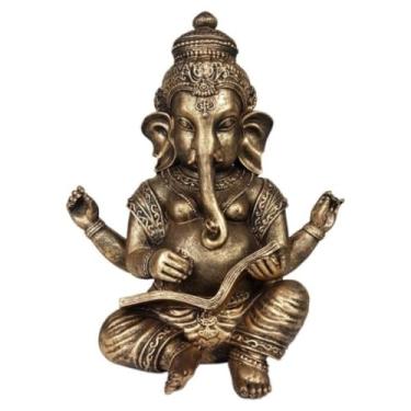 Imagem de Estátua Grande Decorativa da Deusa Ganesha Símbolo de Sorte e Fortuna com Mandala Dourada(Ganesha com Livro)