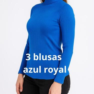 Imagem de Kit 3 Blusa Feminina Gola Alta Casual Manga Longa Elegante de Frio - L