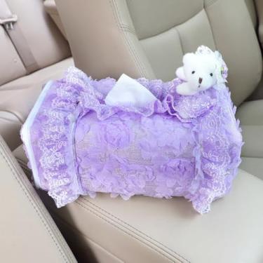 Imagem de Bolsa de lenços com bolso porta-lenços reutilizável bolsa de viagem tecido com zíper fechado tamanho pequeno renda urso pétala figura decoração para mulheres ou meninas (roxo)