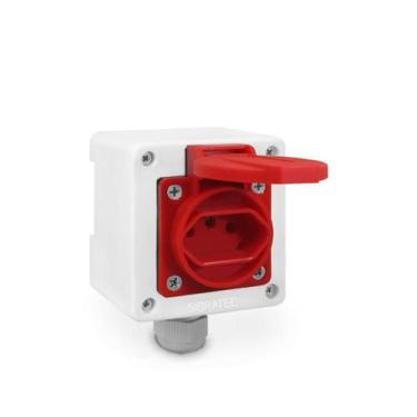 Imagem de Caixa Branca + Tomada Padrão Brasileiro 2P+T 20A - SIBRATEC, Vermelho