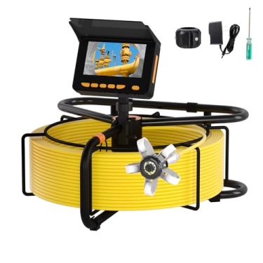 Imagem de Câmera de esgoto de 30 metros, tela SYANSPAN HD de 4,3 polegadas, cartão SD DVR de 32 GB, 12 luzes LED, cabo de fibra de vidro com contador de metro, câmera de cobra de tubo de bateria de 8500 mAh