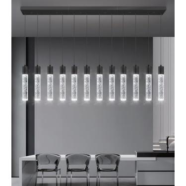 Imagem de dolria Lustres de cristal modernos luz pendente LED para cozinha ilha sala de jantar entrada hall de entrada sala de estar 6000 K preto